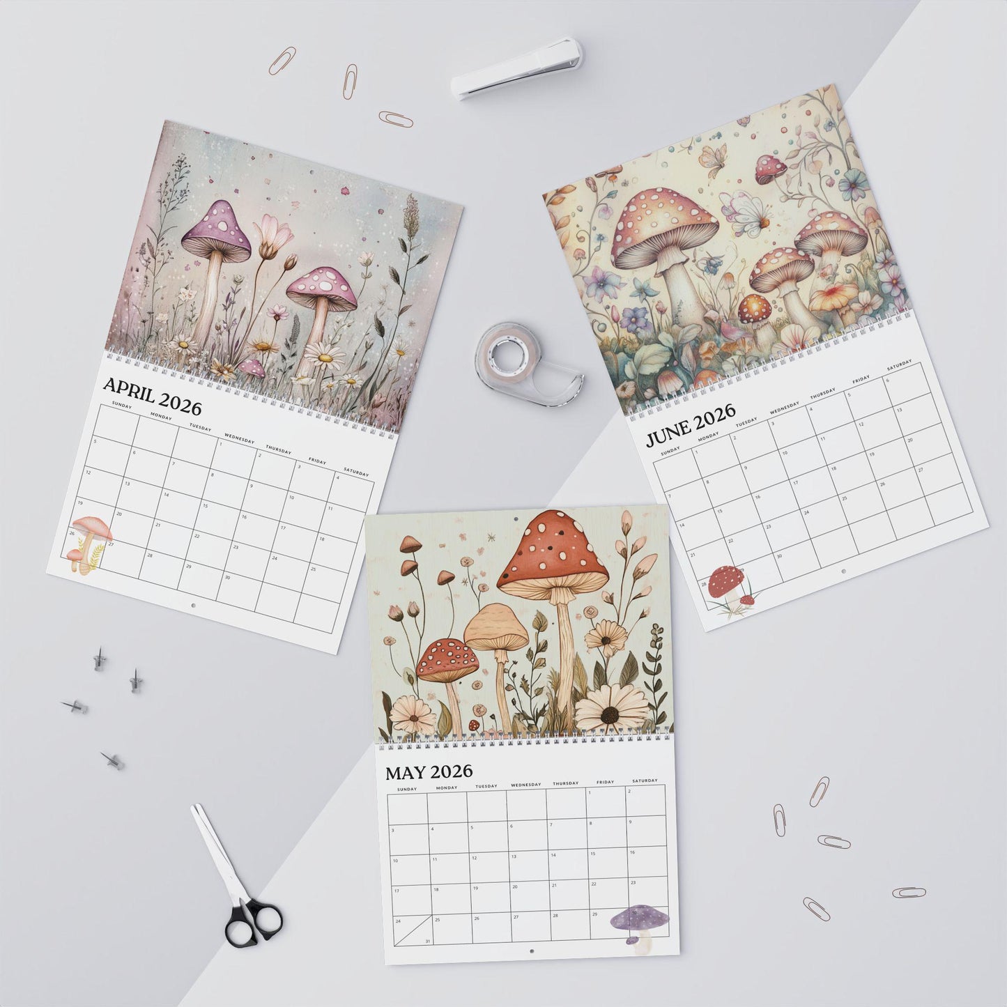 2026 Mushroom Wall Calendar Monthly Planner Nature Inspired Decor Gift for Lovers Home Organization