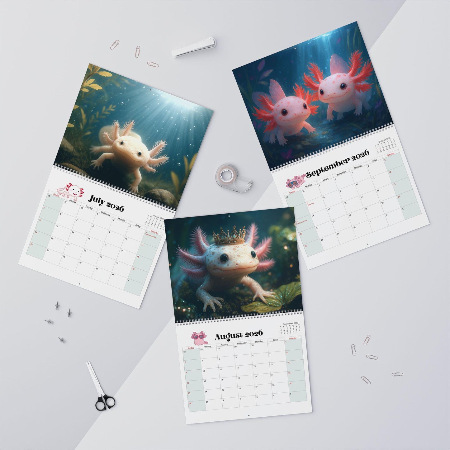 Axolotl Wall Calendar 2026 - Animal Art Planner for Home Office Decor Nature Lover Gift