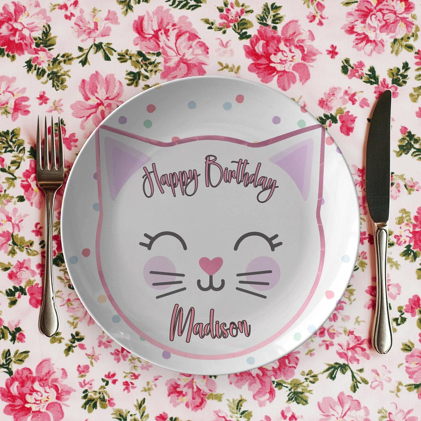Custom Cat Birthday Plate - Personalized Pet Celebration Dish Kitten Party Tableware Gift