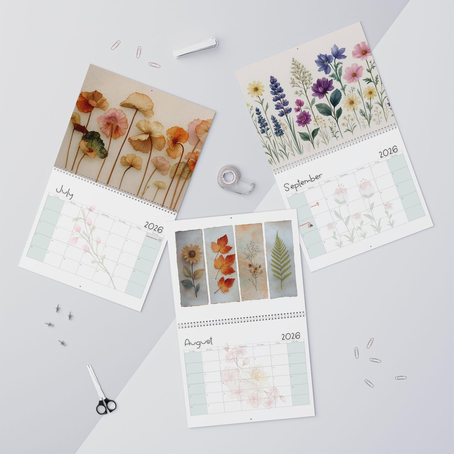 Pastel Floral Wall Calendar 2026 | Botanical Illustration Planner Yearly Organizer Office Decor Art Gift