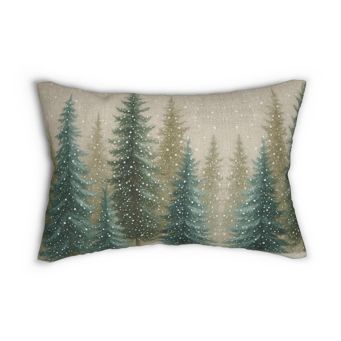 Snowy Pine Forest Lumbar Pillow | Winter Evergreen Decorative Throw Cushion Holiday Cabin Decor