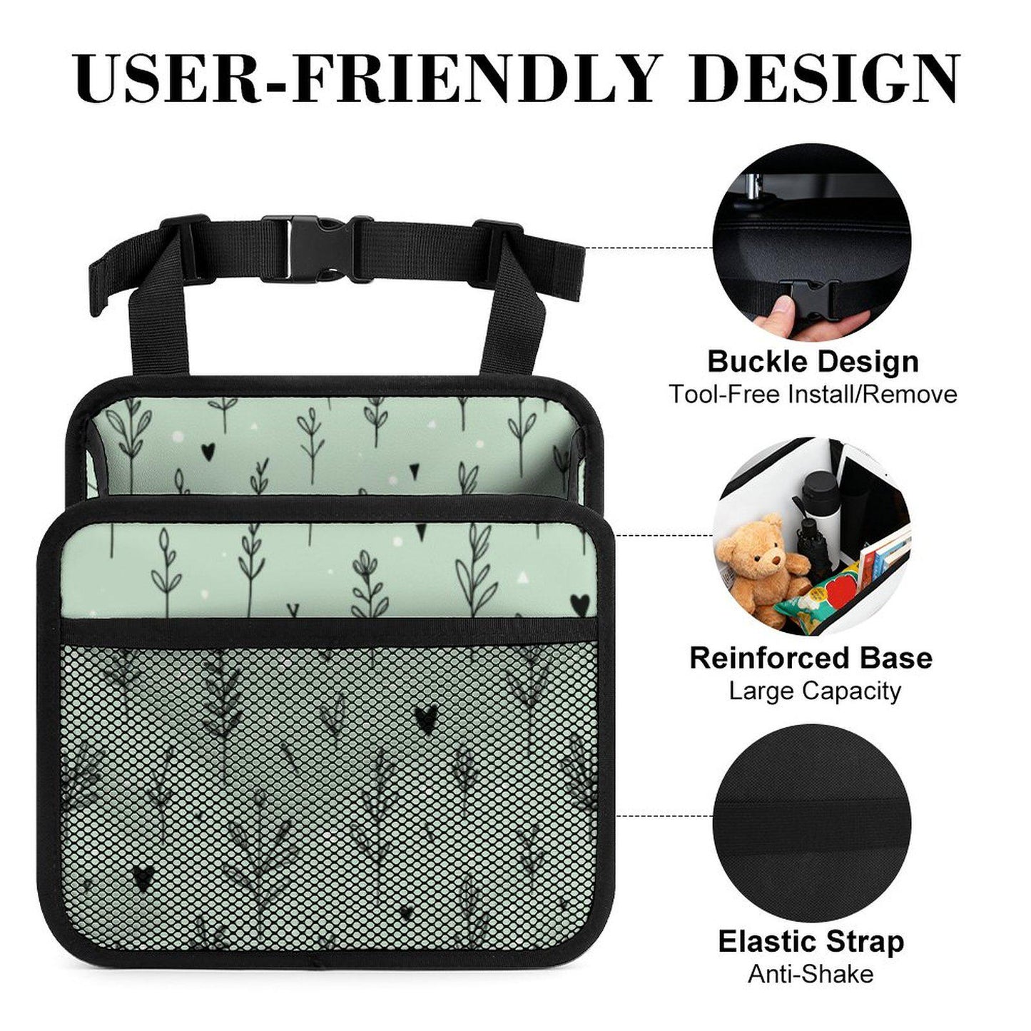 Green Floral Car Seat Storage Bag Organizer Pocket for Auto Travel Kids Baby Accessories