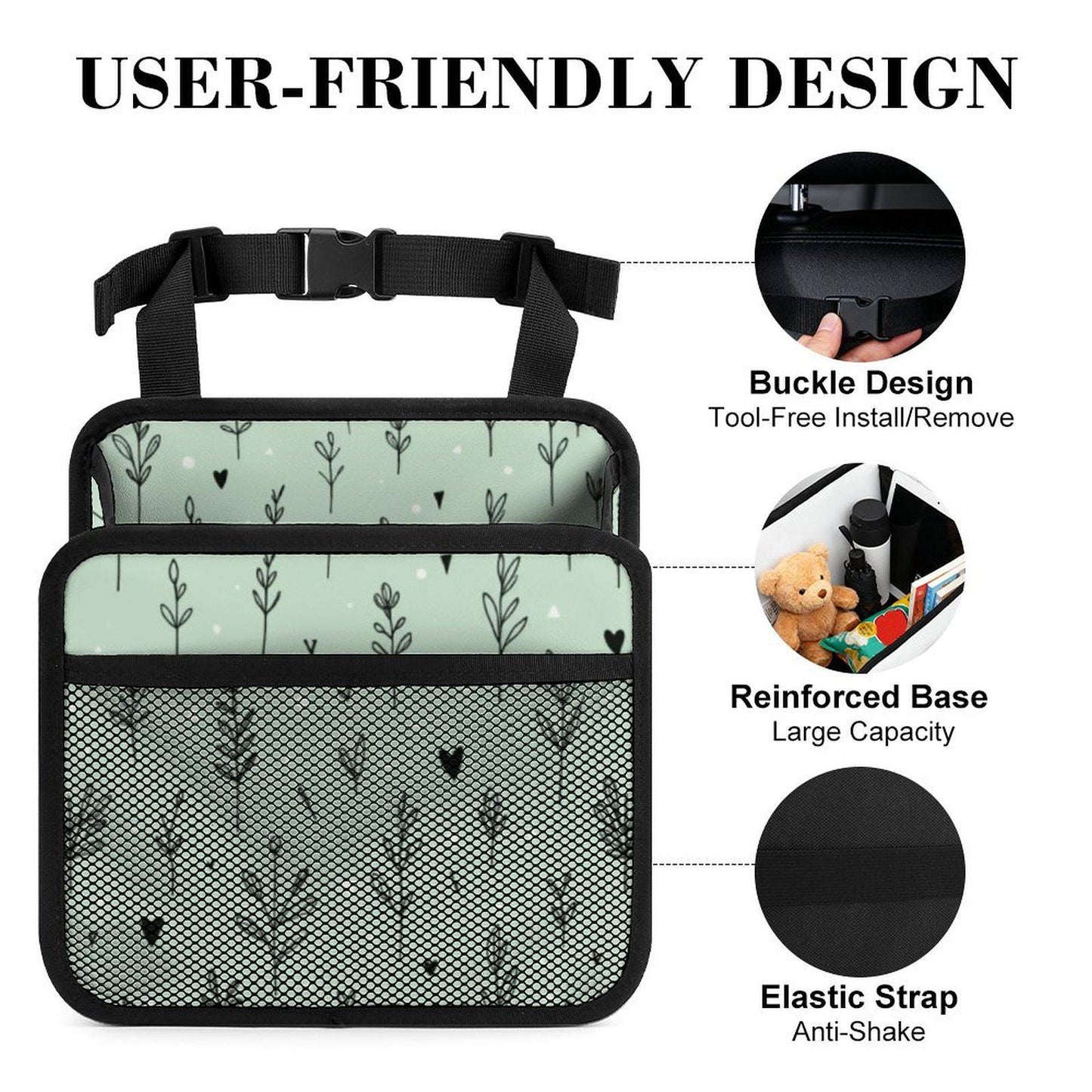 Green Floral Car Seat Storage Bag Organizer Pocket for Auto Travel Kids Baby Accessories