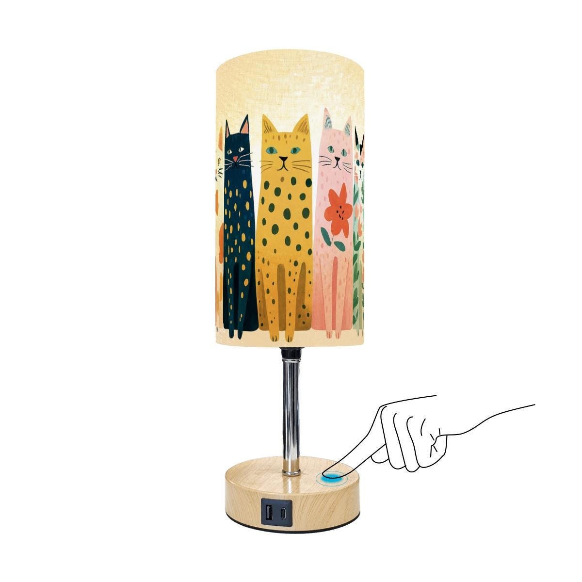Cat Touch Bedside Table Lamp with USB Charging Port Night Light Dimmer Control