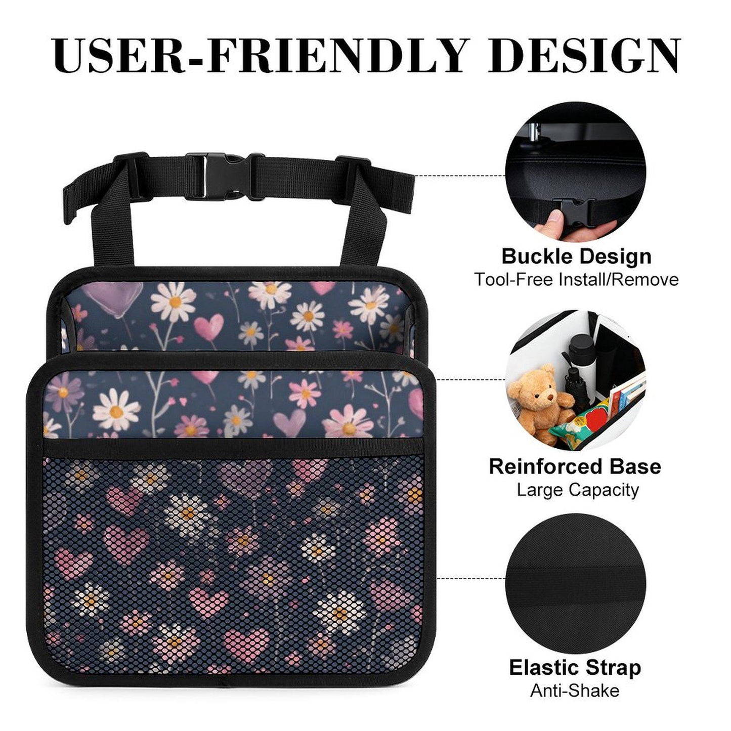 Blue Heart Car Seat Storage Bag Organizer Caddy for Kids Travel Vehicle Interior Accessories