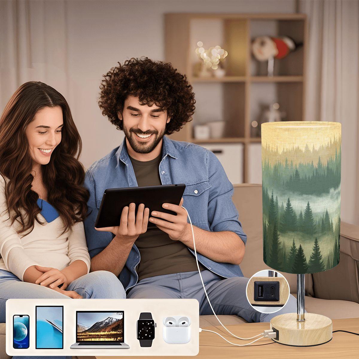 Mountain Touch Bedside Table Lamp with USB Charging Port - Modern Nightstand Light