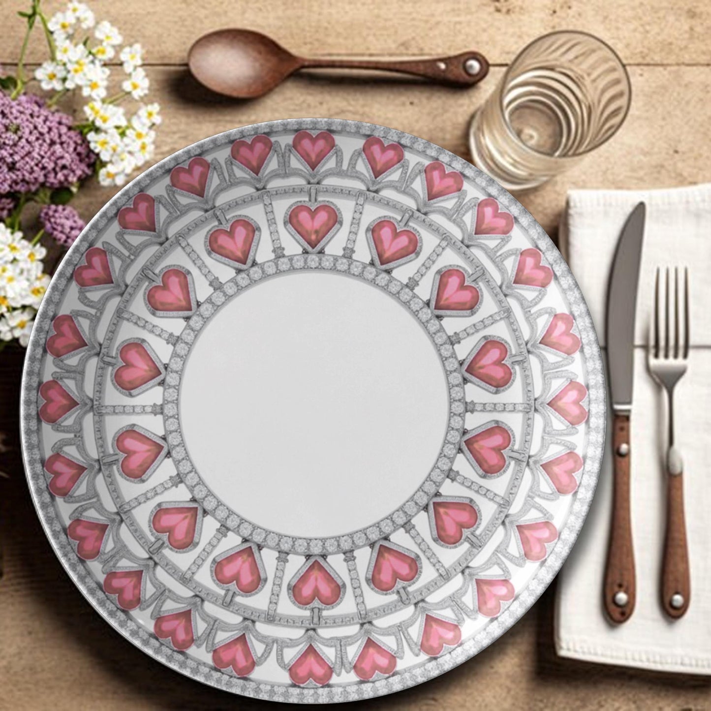 Pink Heart Valentine's Day Dinner Plates - Romantic Love Themed Dishware Occasions Gift Set