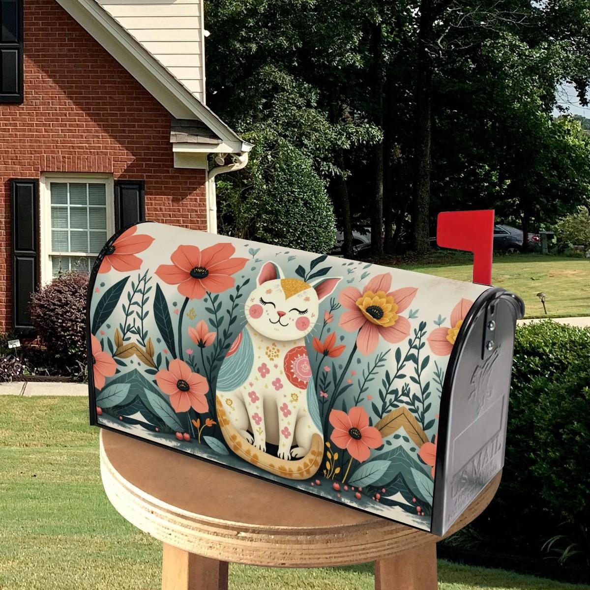 Cat Magnetic Mailbox Cover - Decorative Outdoor Garden Post Box Decor for Cat Lovers