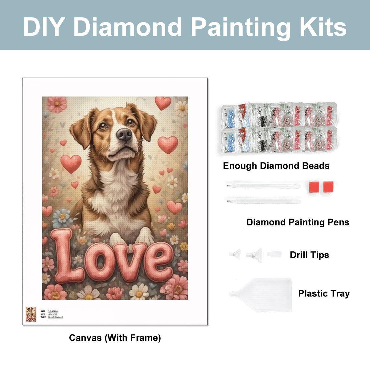 Dog Love DIY Diamond Painting Kit No Frame - Pet Art Project for Home Decor
