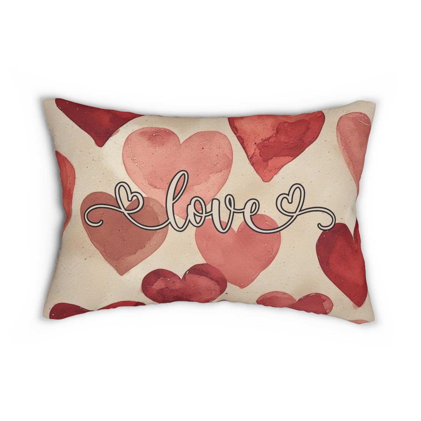 Watercolor Hearts Love Lumbar Pillow Valentine Home Decor Romantic Gift Anniversary Bedroom Throw Cushion