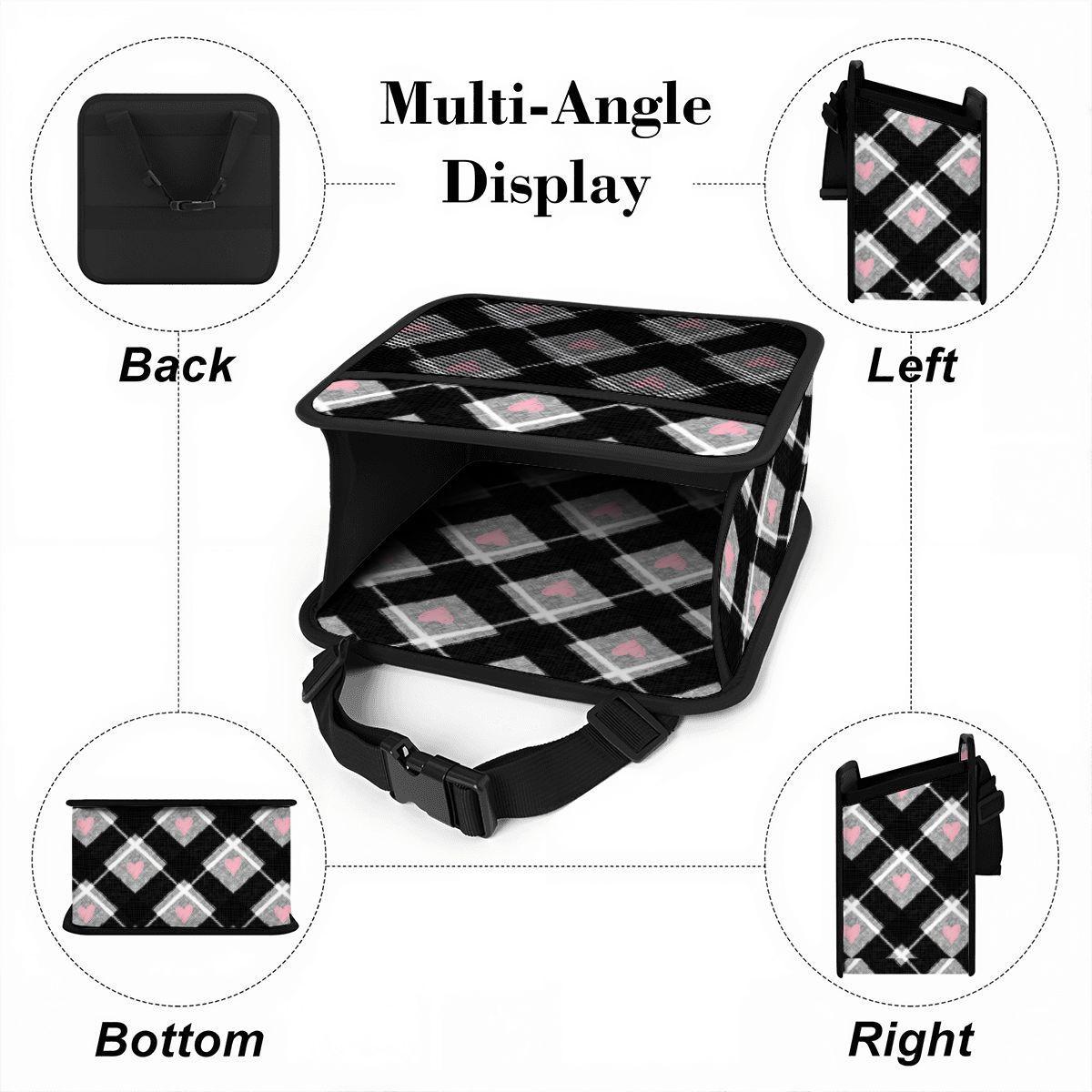 Black & White Heart Car Seat Organizer - Backseat Storage Caddy with Pockets for Travel