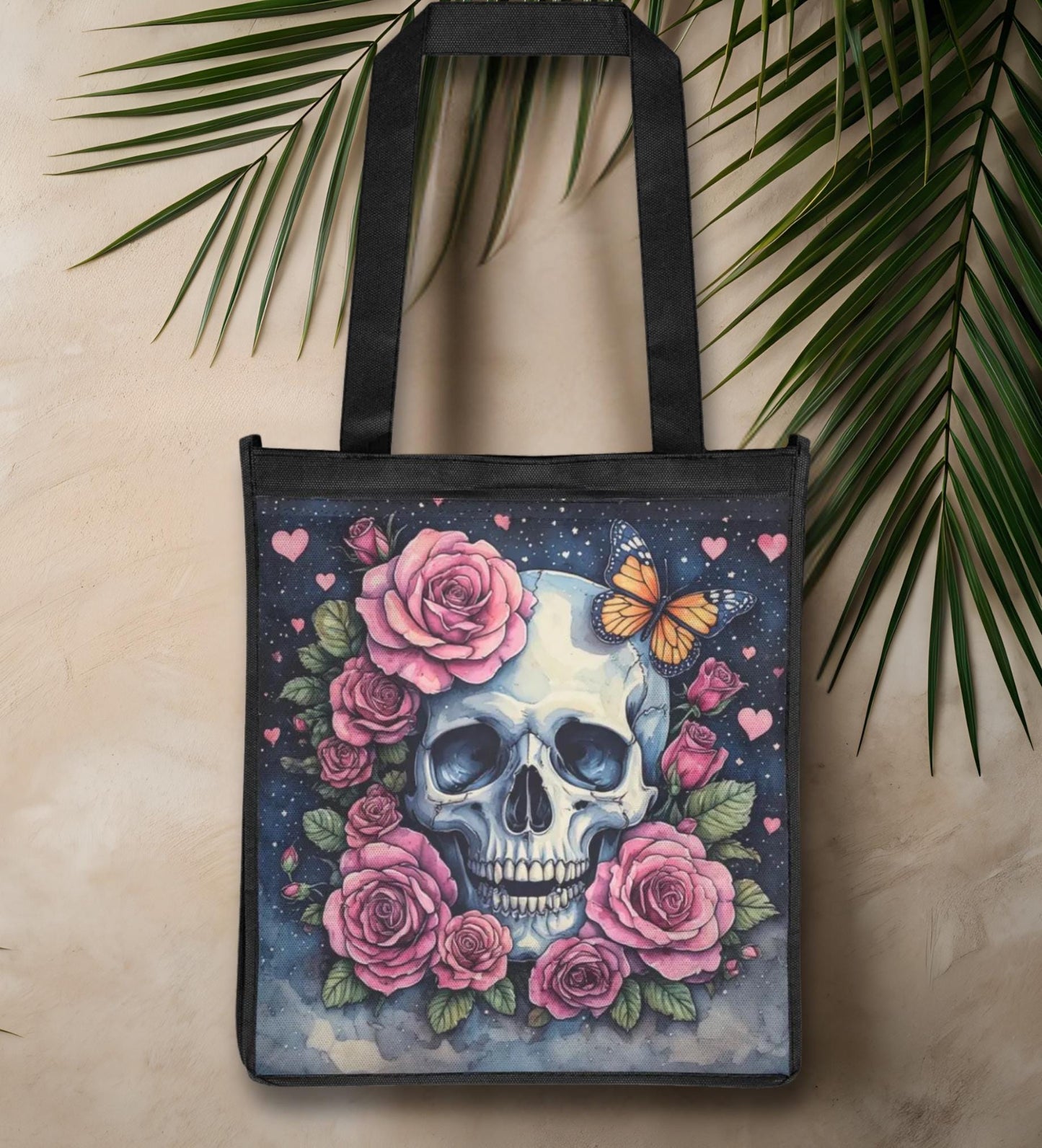 Sugar Skull Tote Bag, Reusable Grocery Shopping Bag, Eco-Friendly
