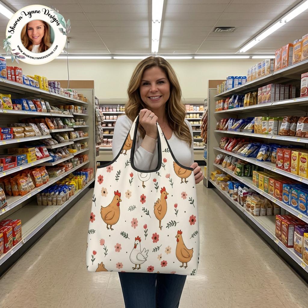 Chicken Folding Reusable Grocery Shopping Bags Eco Friendly Tote Storage Market Carry