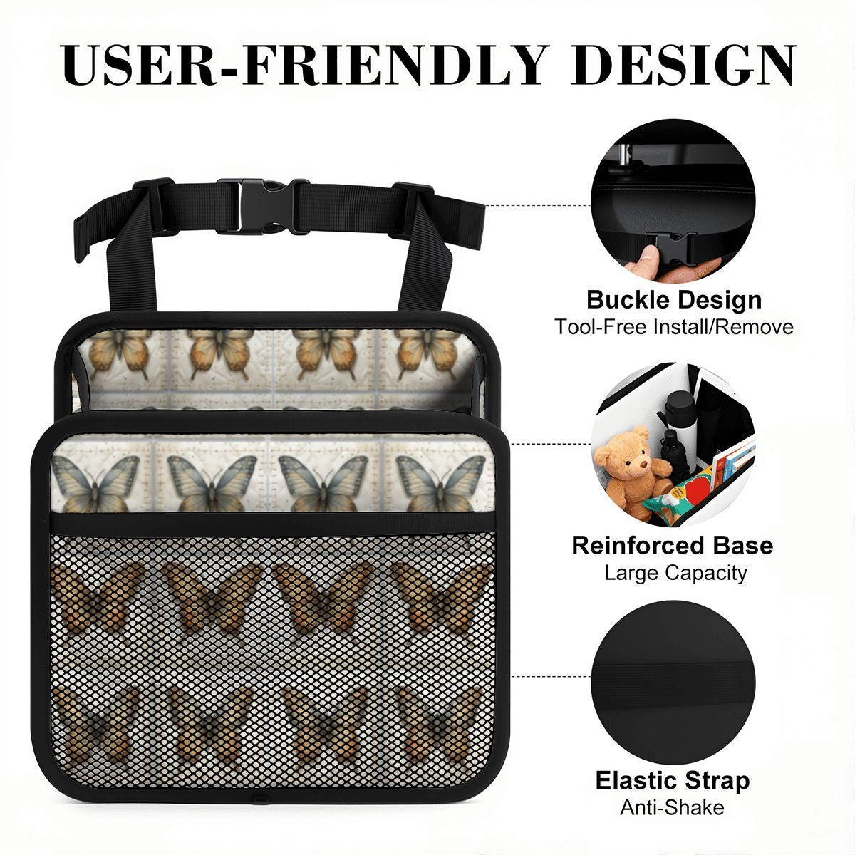 Butterfly Car Seat Organizer – PU Travel Storage Caddy for Kids
