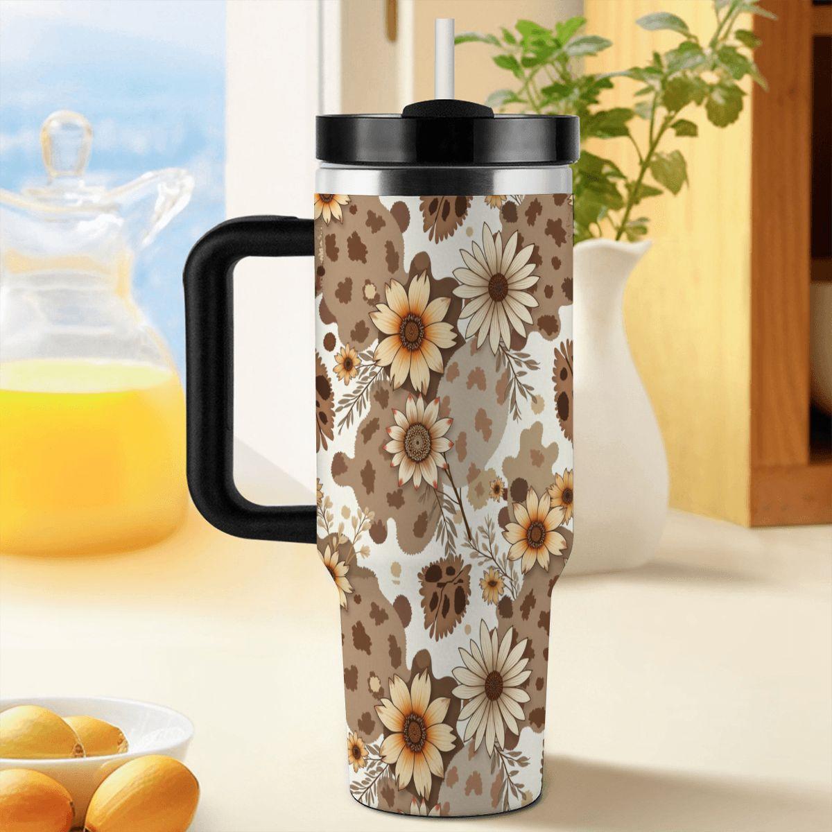 Flower 40oz Tumbler with Handle and Straw - Large Insulated Water Bottle Cup