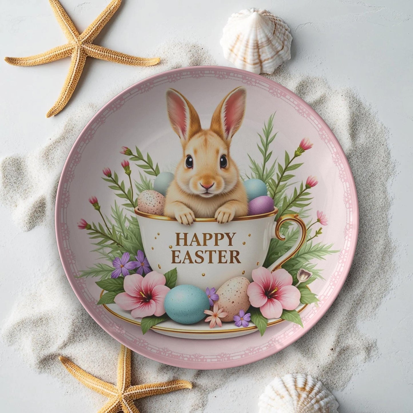 Happy Easter ThermoSaf Plate - Pink Holiday Polymer Dinnerware for Spring Celebration