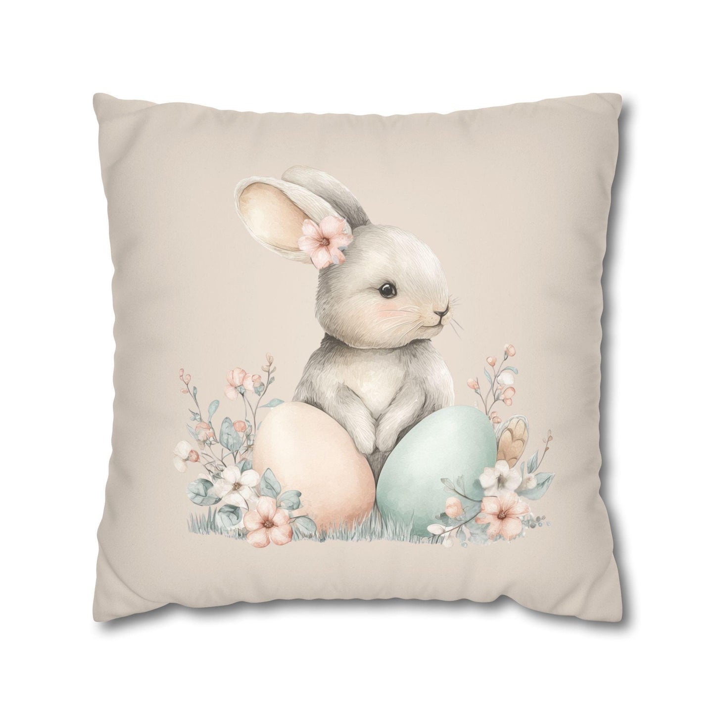 Pastel Easter Bunny Faux Suede Square Pillowcase | Easter Decor