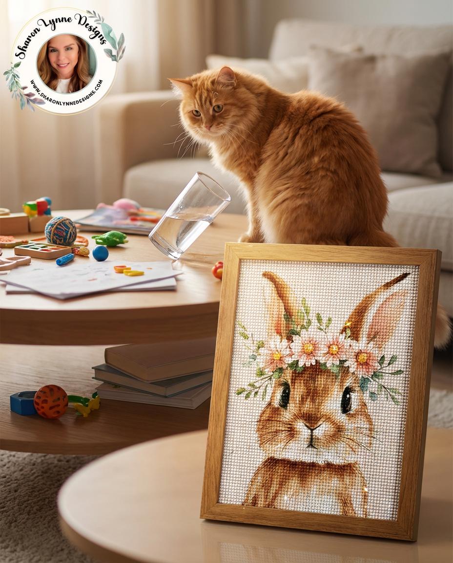 Bunny Diamond Painting Kit: DIY Mosaic Art with Flower Crown for Relaxing Craft Project