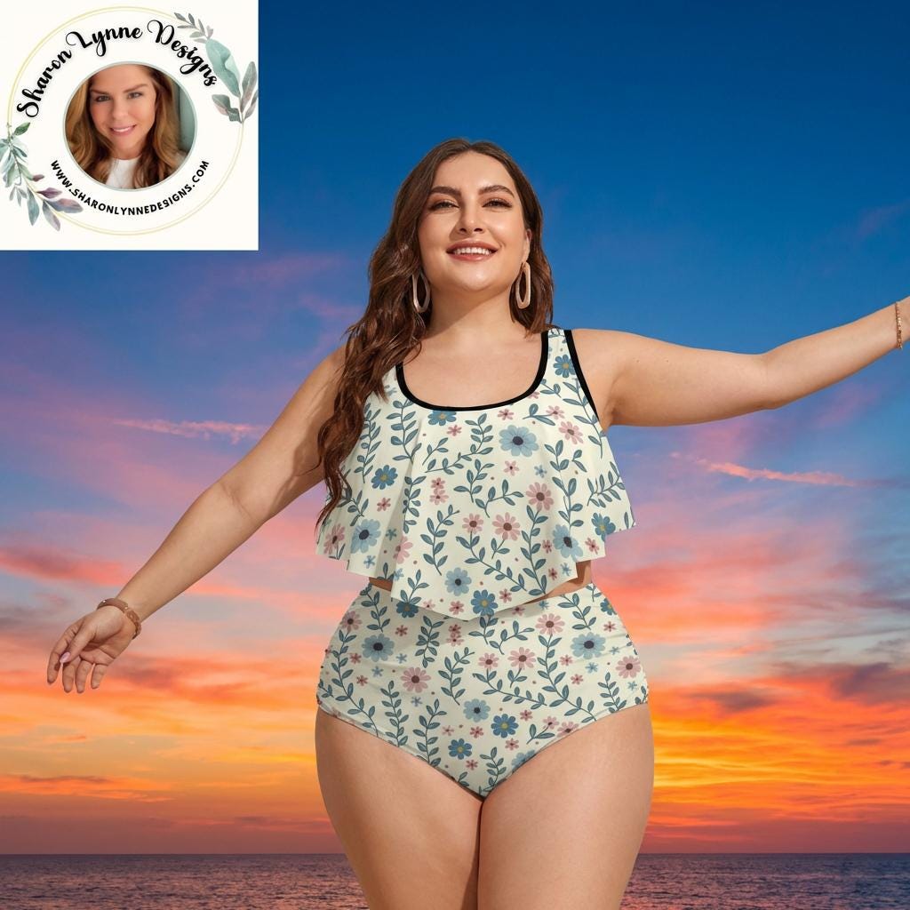 Floral Plus Size Two-Piece Tankini Swimsuit - Comfortable Beach & Pool Wear for Women