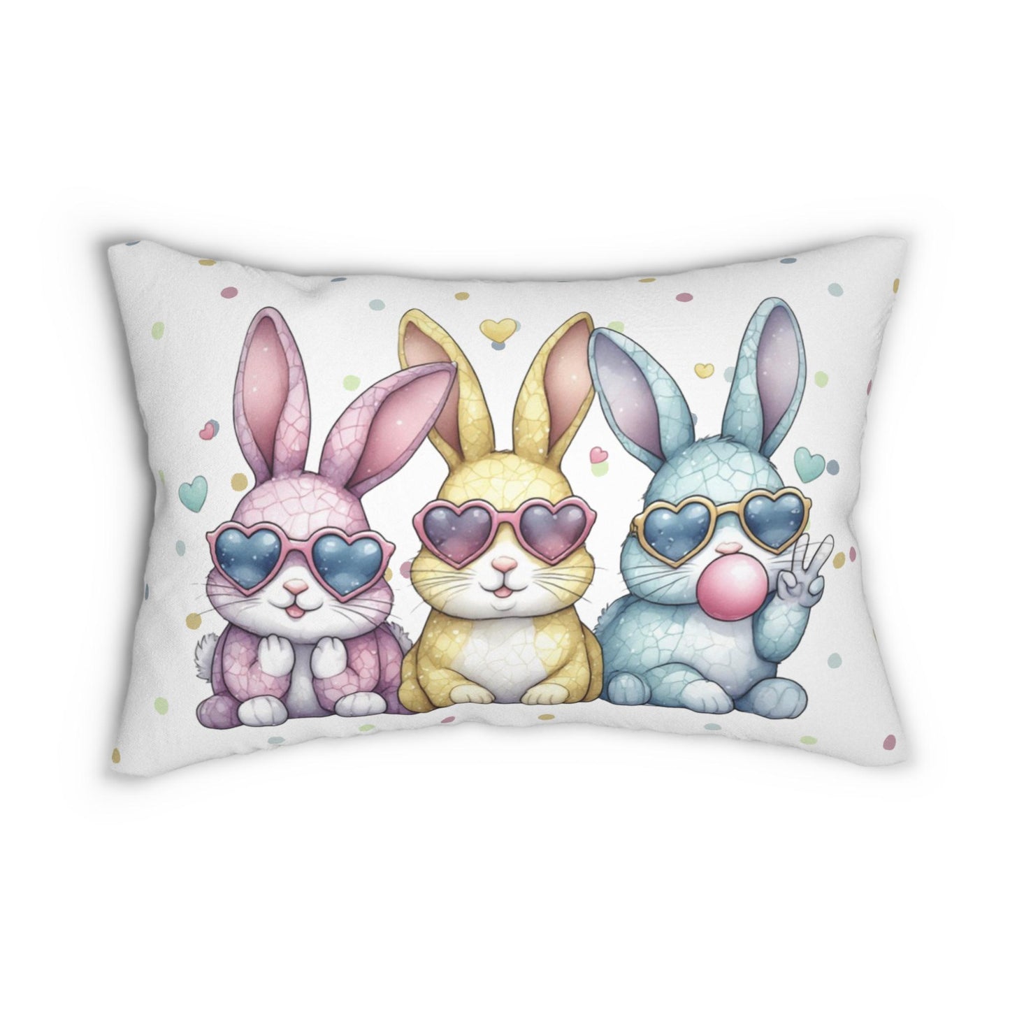 Pastel Bunny Trio Bunnies Heart Sunglasses Lumbar Pillow Easter Spring Decor