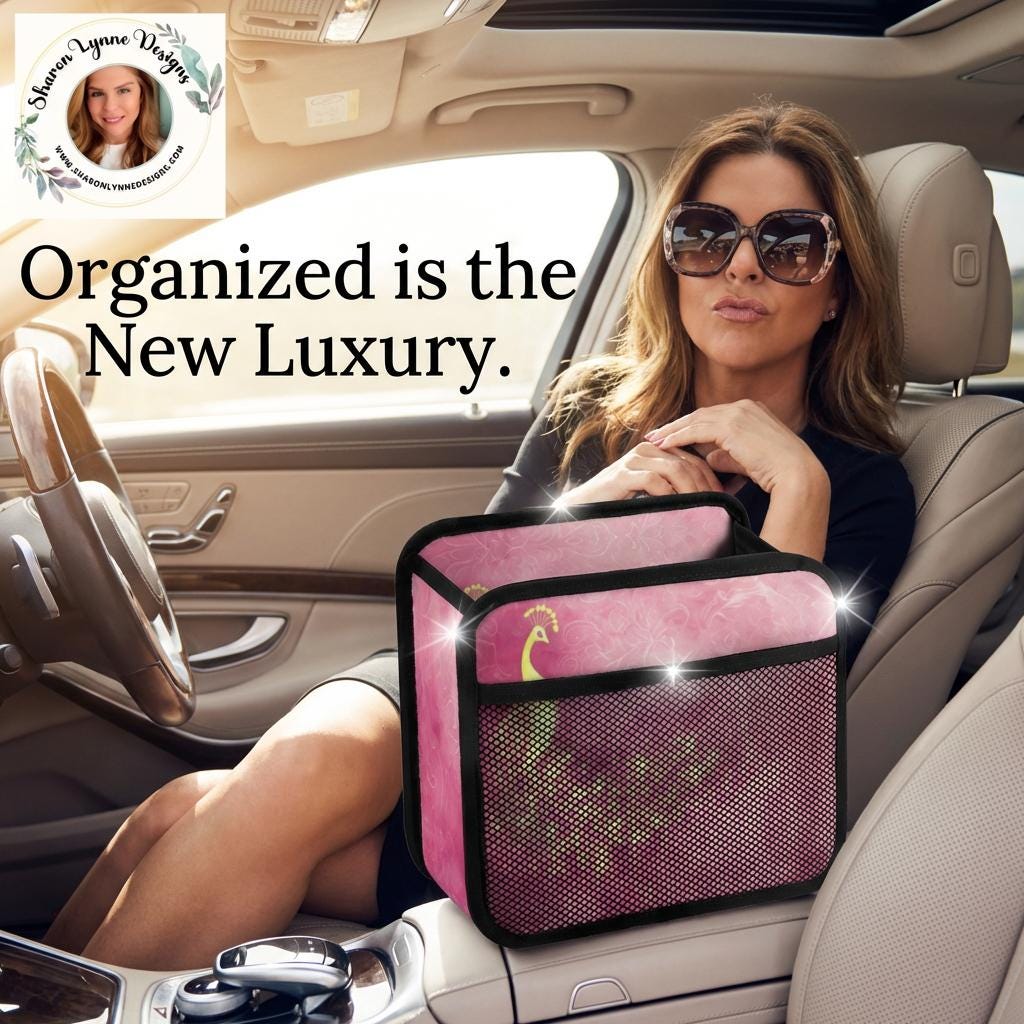 Pink Peacock Car Seat Organizer - Kids Travel Storage Caddy Back Protector for Auto Vehicle
