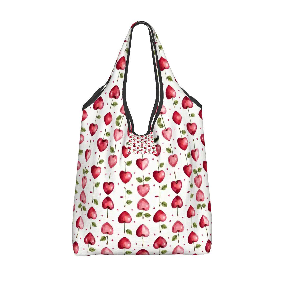 Cherry Folding Reusable Grocery Bags - Compact Eco Shopping Tote with Fruit Print Design