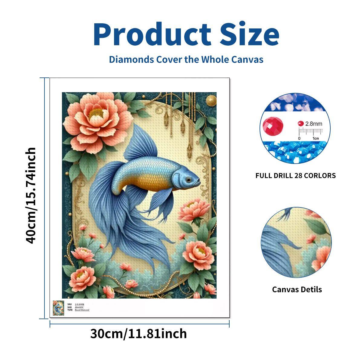 Fish Diamond Painting Kit – Aquatic Sea Life Rhinestone Mosaic Craft (12" x 16")