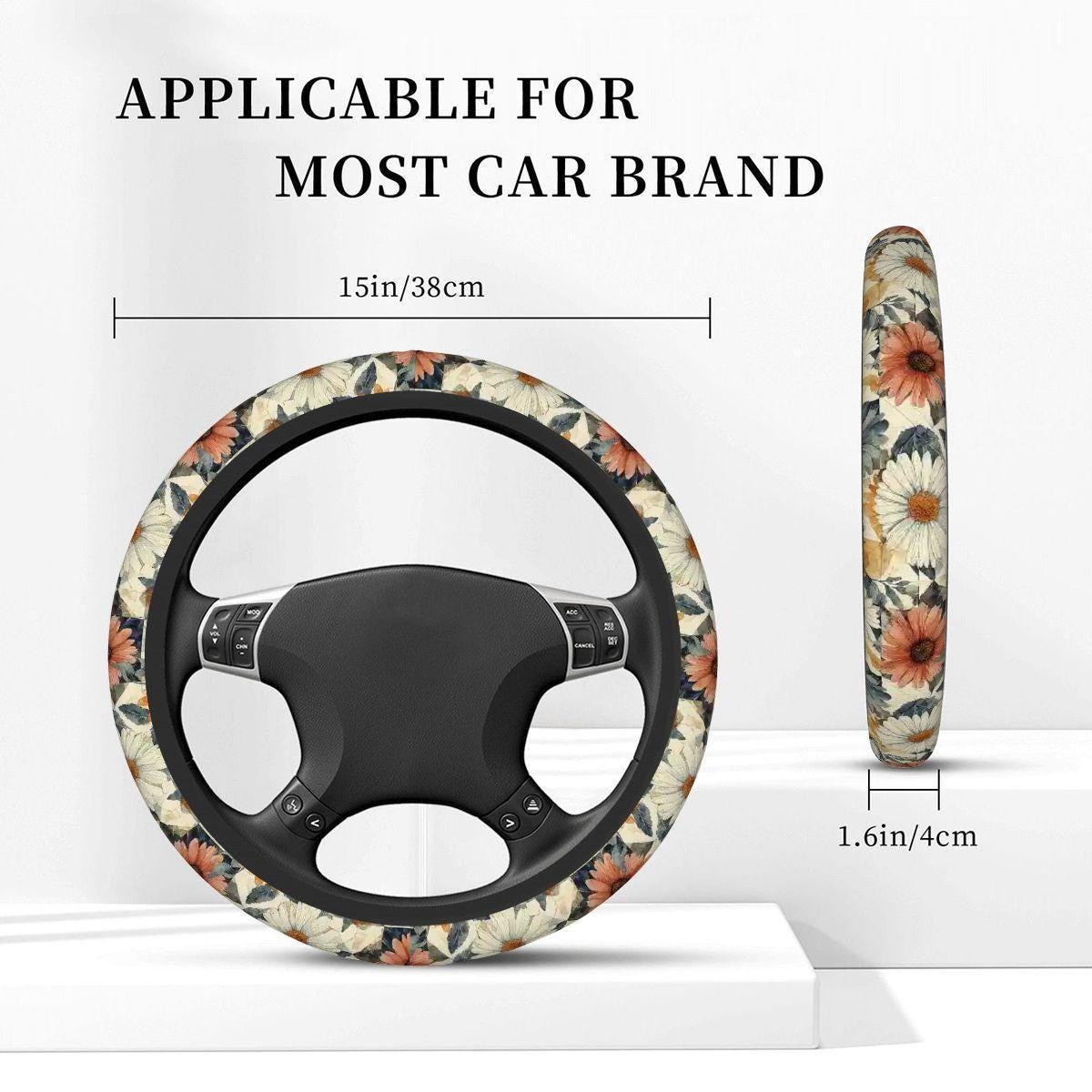 Flower Thickened Elastic Car Steering Wheel Cover - Floral Auto Grip Protector