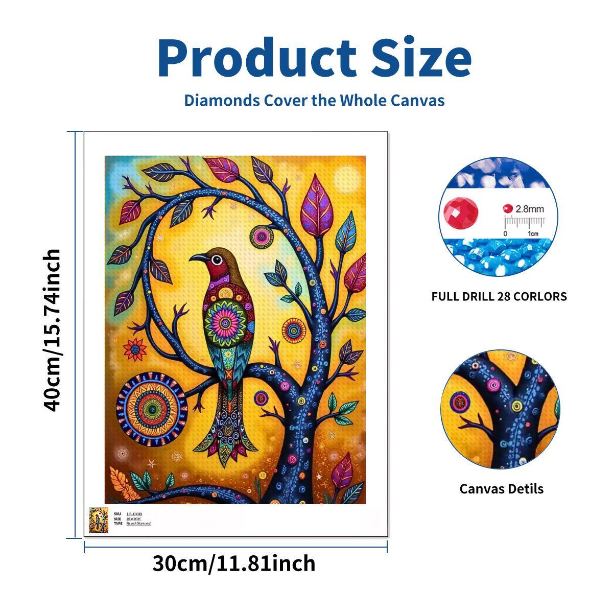 Bird DIY Diamond Painting Kit No Frame - Sparkling Art Craft Project for Adults Beginners