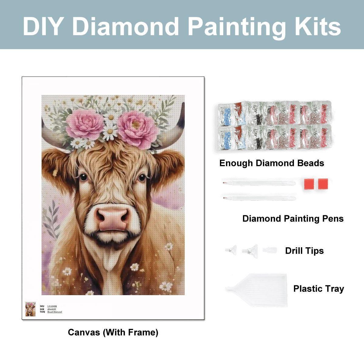 Highland Cow DIY Diamond Painting Kit No Frame - 5D Crystal Art Craft Project