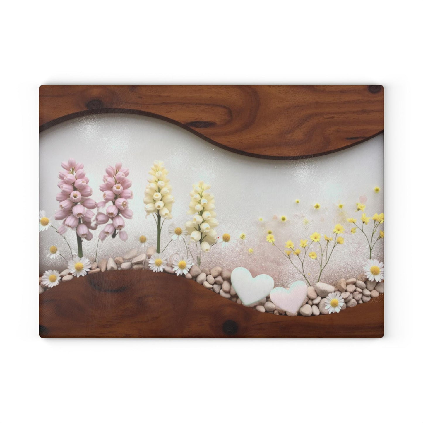 Pastel Wildflower Hearts Glass Cutting Board | Floral Kitchen Decor Gift for Mom Bridal Shower