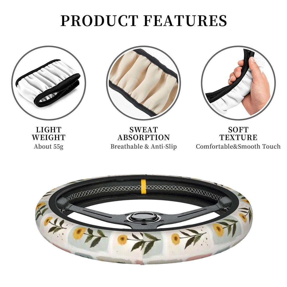 Floral Thickened Elastic Car Steering Wheel Cover - Non-Slip Automotive Interior Accessory
