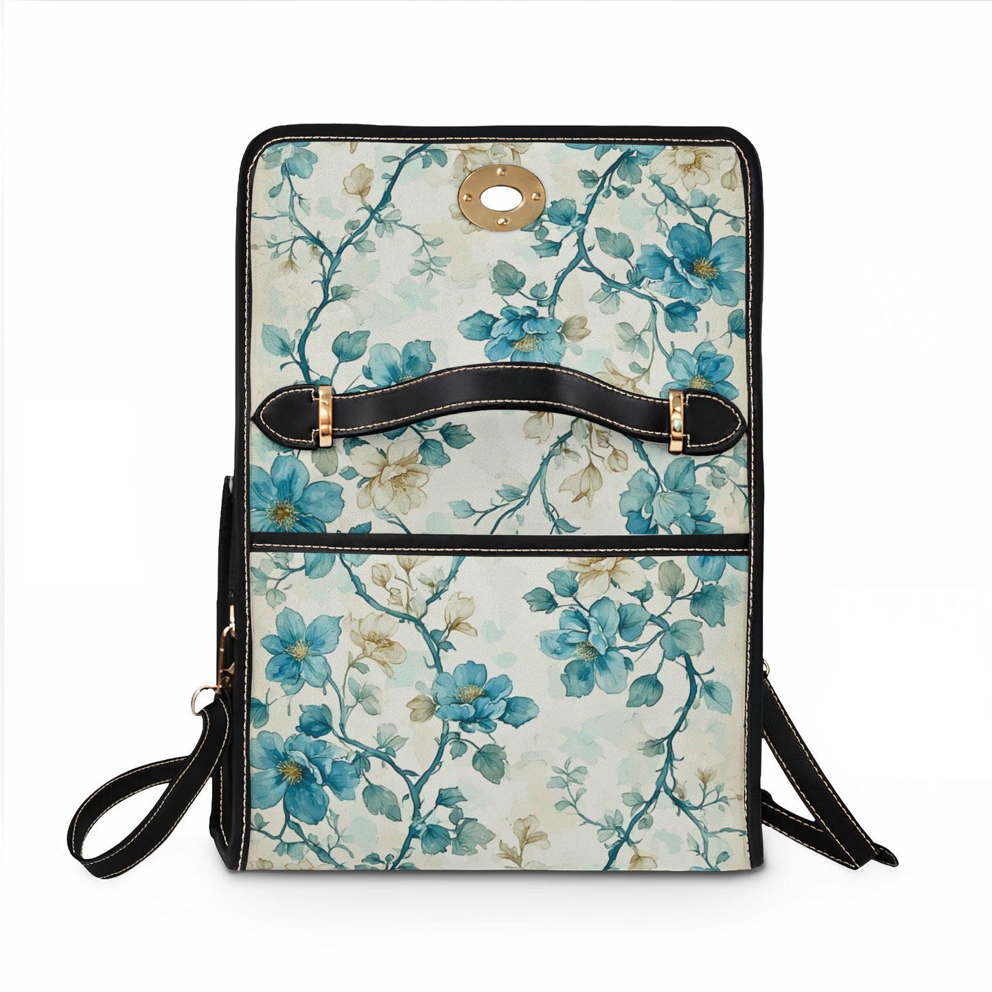 Blue Floral Branches Waterproof Canvas Tote Bag | Garden Handbag Beach Summer Everyday Boho