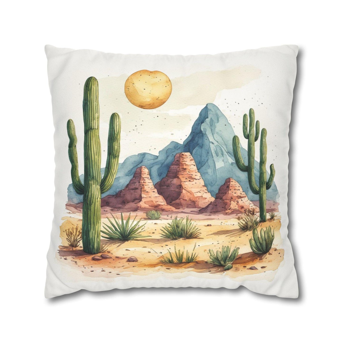 Desert Cactus Landscape Pillowcase | Faux Suede Square Boho Southwest Home Decor Throw Pillow Cover