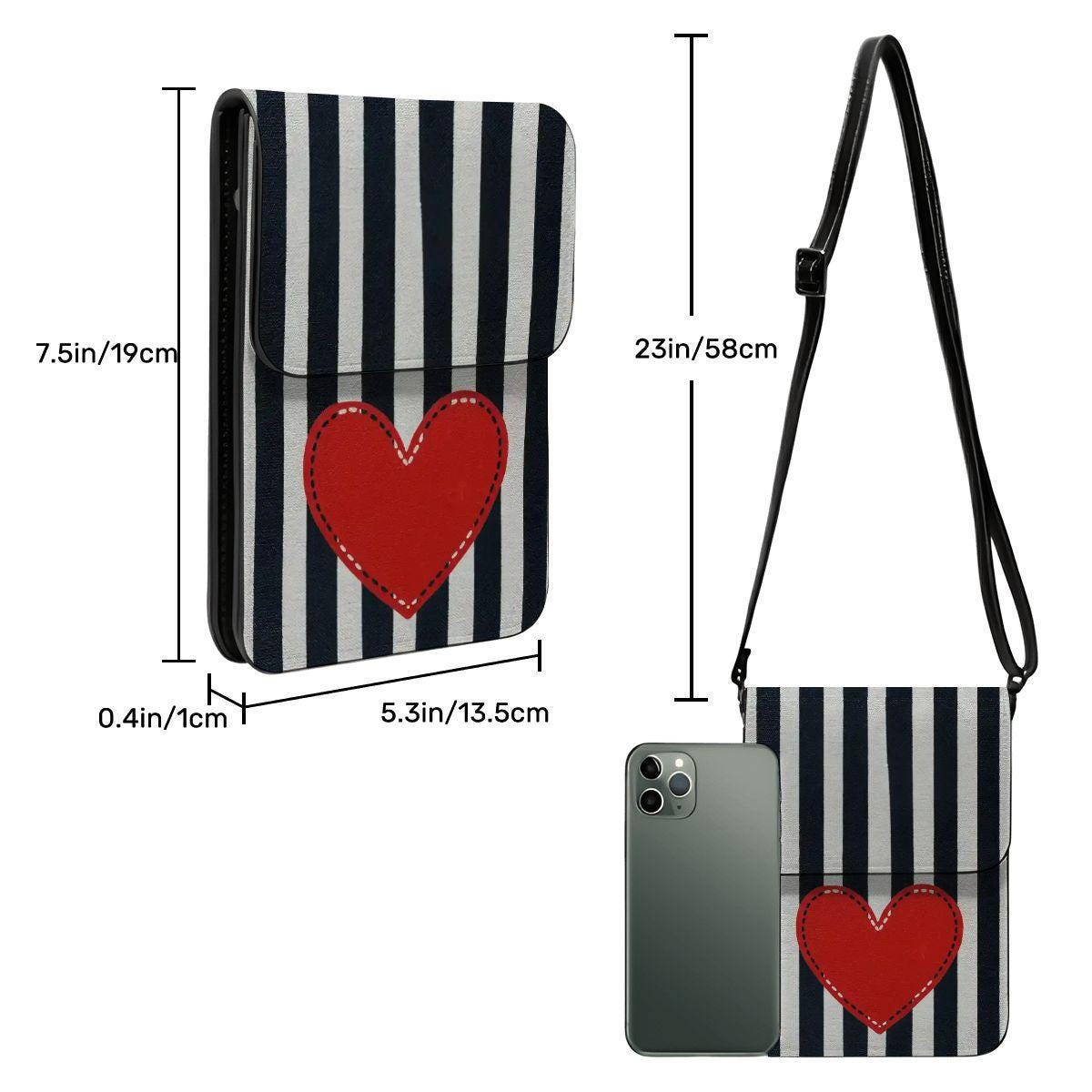 Heart Leather Cell Phone Crossbody Purse with Adjustable Shoulder Strap - Small Handbag for Women