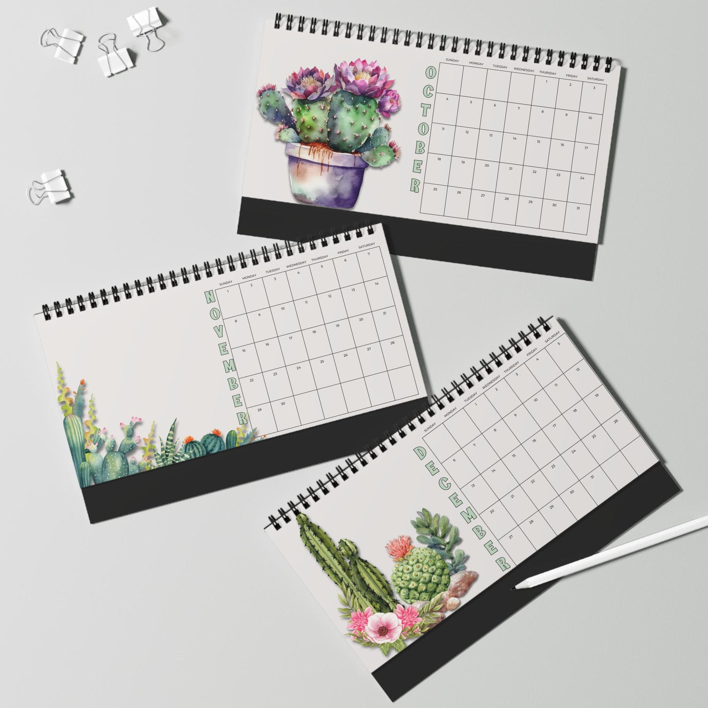 2026 Cactus Desktop Calendar: Monthly Planner for Nature Lovers, Office Organization & Succulent Decor