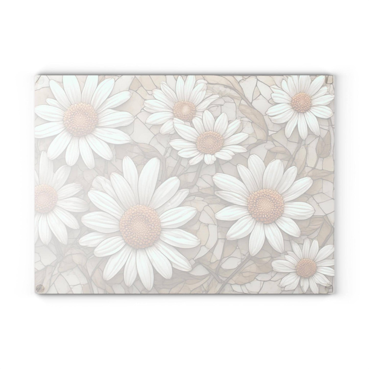 White Daisy Floral Glass Cutting Board Kitchen Countertop Decor Flower Art