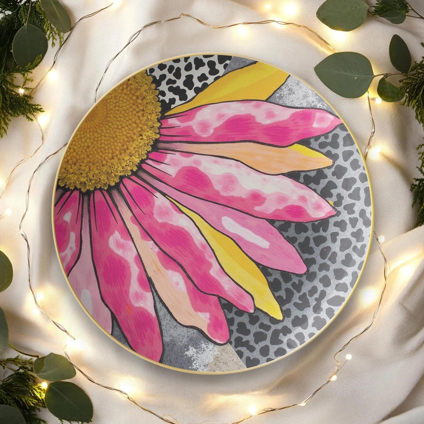 Leopard Daisy Dinner Plates - Wild Floral Animal Print Dinnerware Set for Kitchen Dining