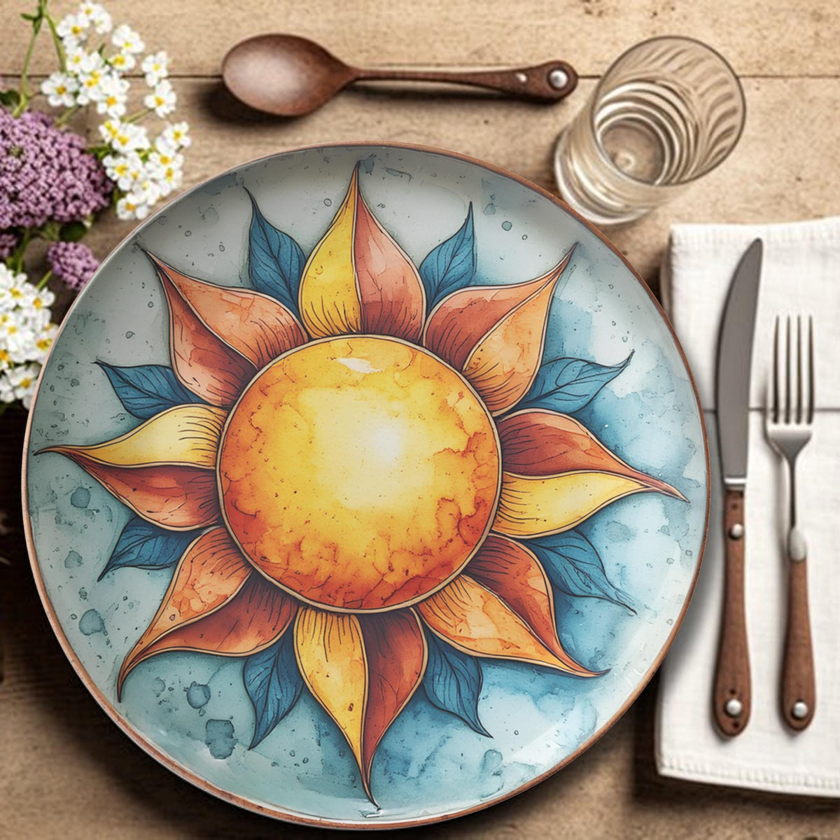 Sun Dinner Plates Set - Celestial Kitchen Dinnerware Yellow Gold Ceramic Tableware