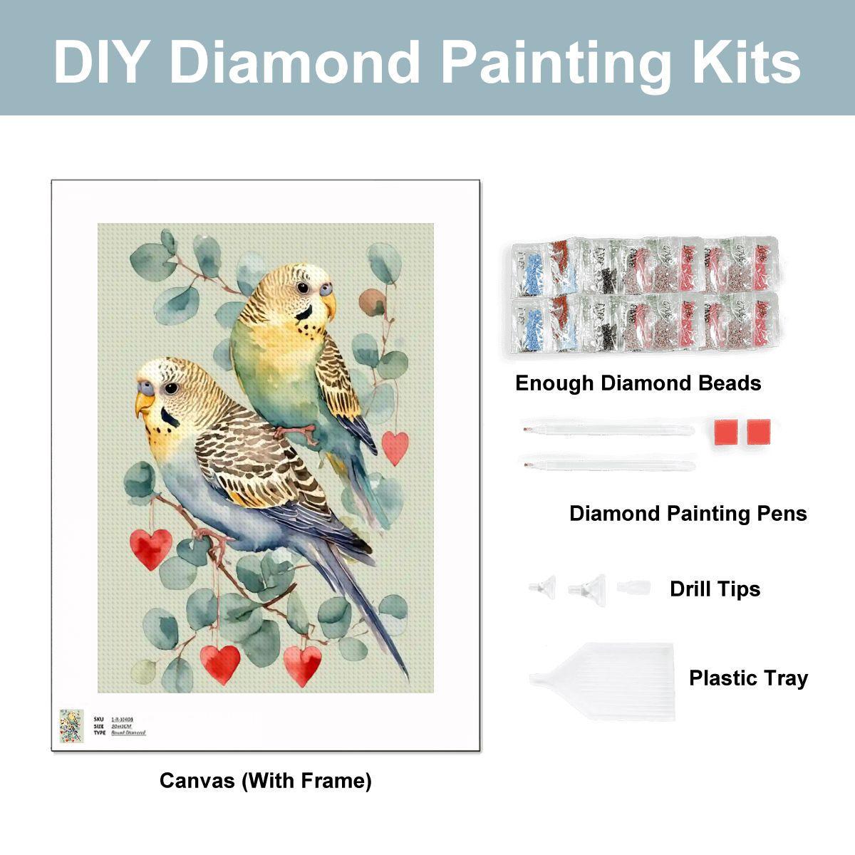 Parakeet DIY Diamond Painting Kit - Colorful Bird Art Project No Frame Included