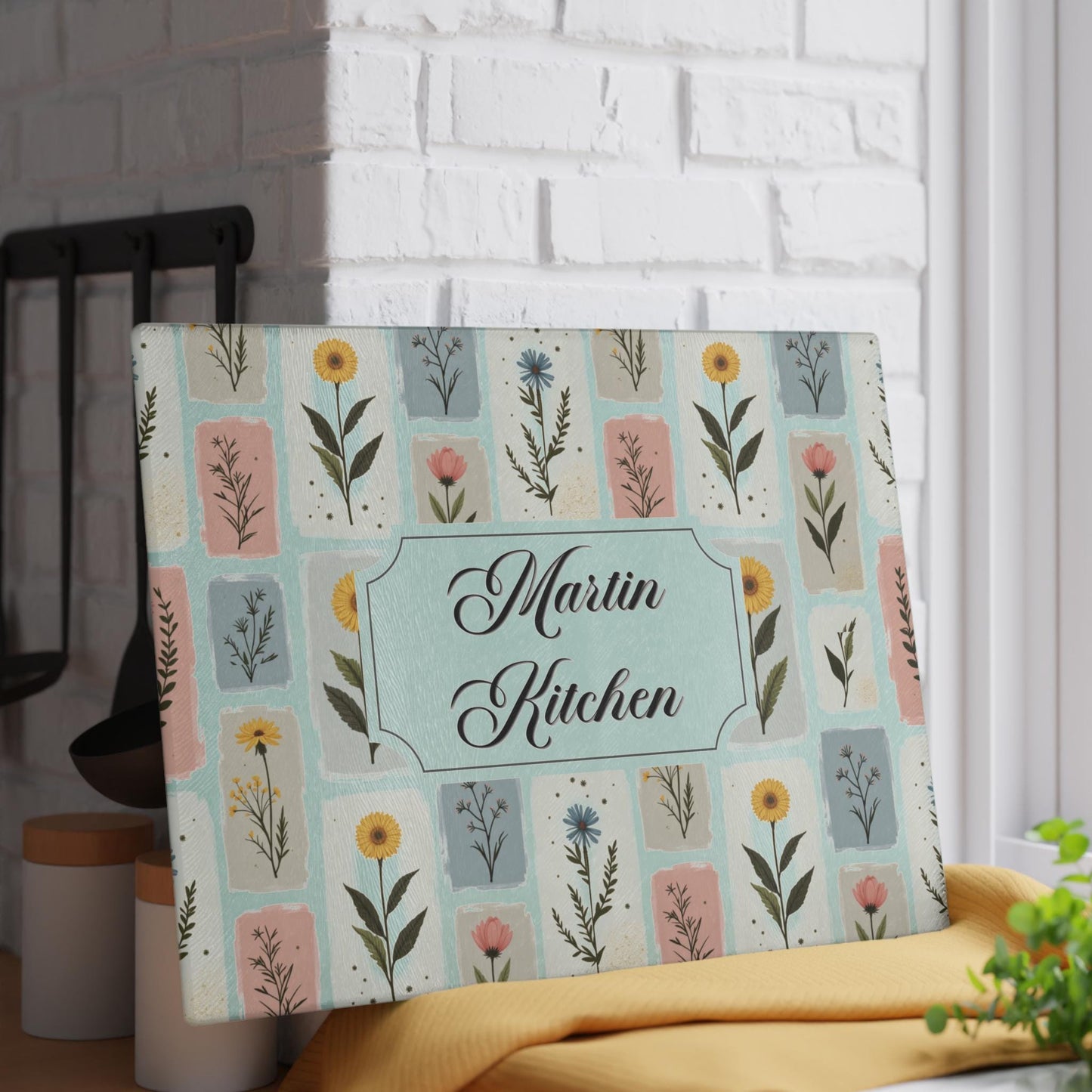 Personalized Tempered Glass Cutting Board | Custom Floral Kitchen Decor
