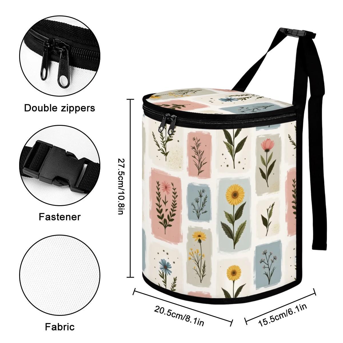 Floral Bucket-Shaped Car Trash Bag - Vehicle Waste Container Organizer for Auto Interior