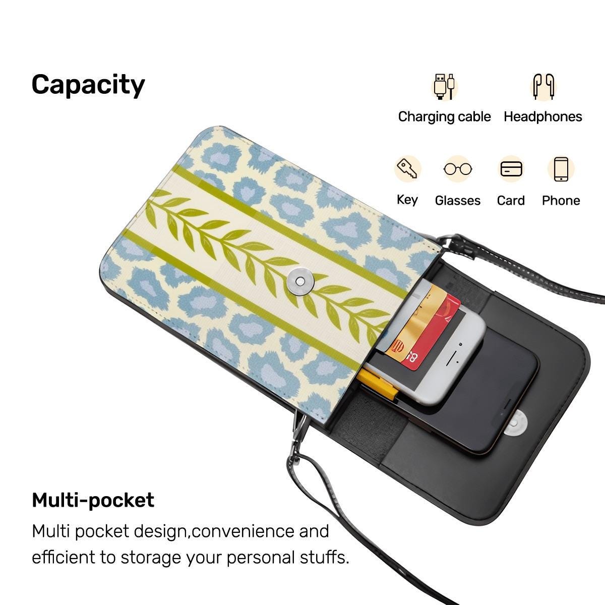 Green Blue PU Leather Phone Bag Crossbody Purse Small Handbag Mobile Device Pouch