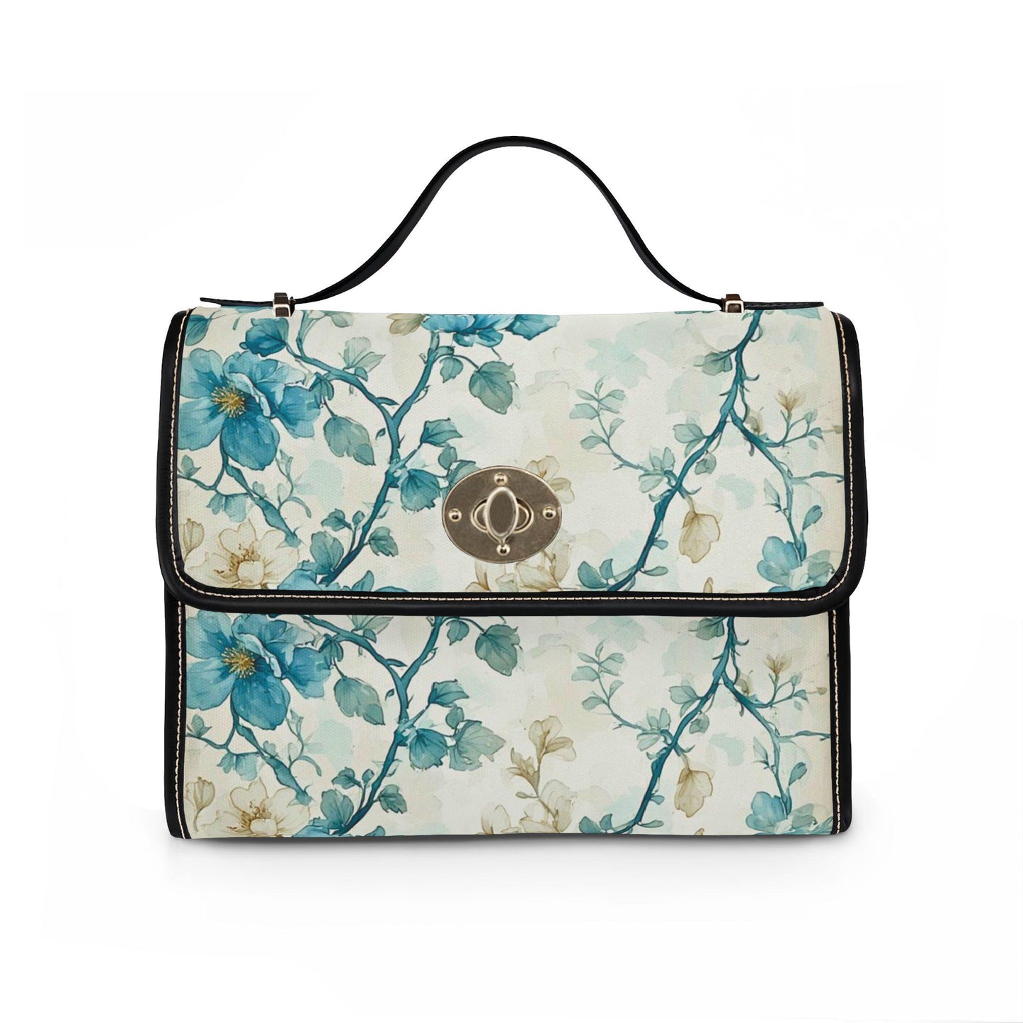 Blue Floral Branches Waterproof Canvas Tote Bag | Garden Handbag Beach Summer Everyday Boho