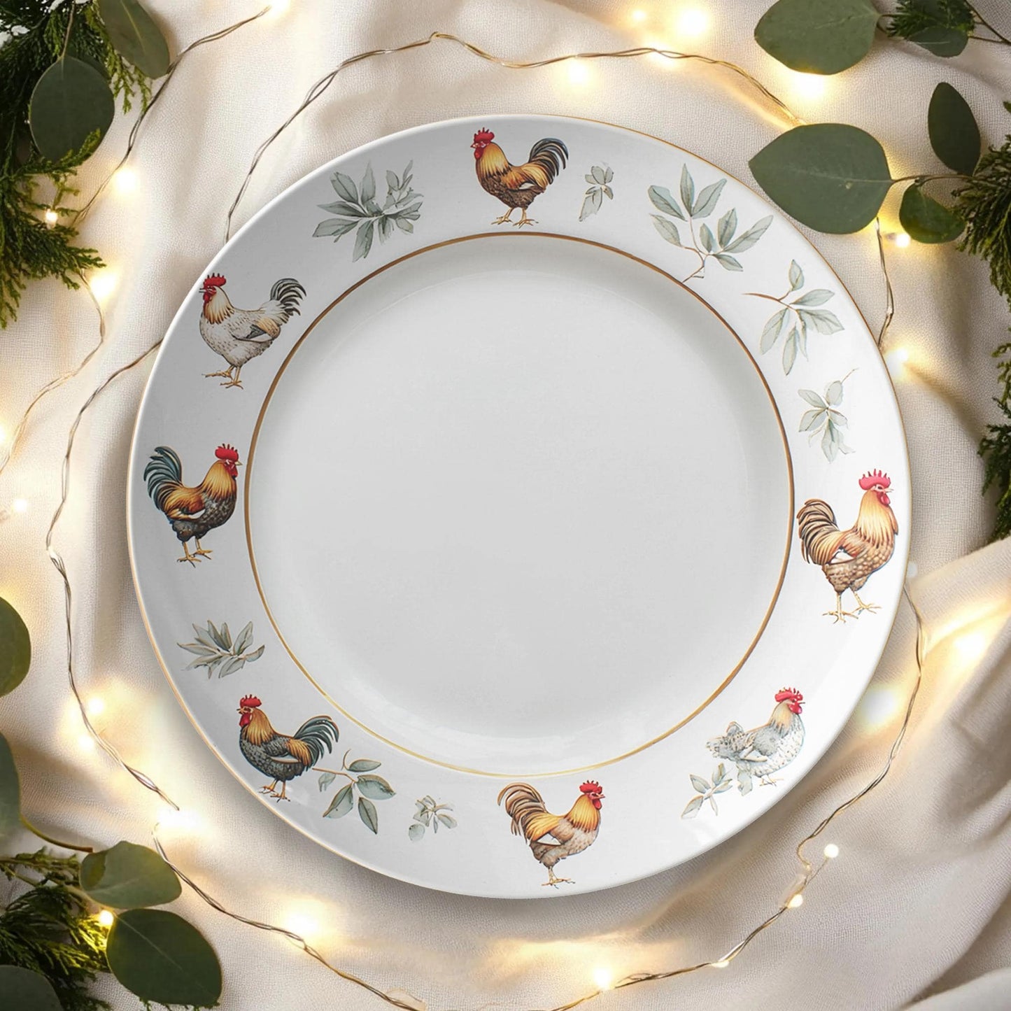 Rooster Dinner Plate Farmhouse Kitchen Dinnerware Chicken Ceramic Serving Dish Country Home Decor