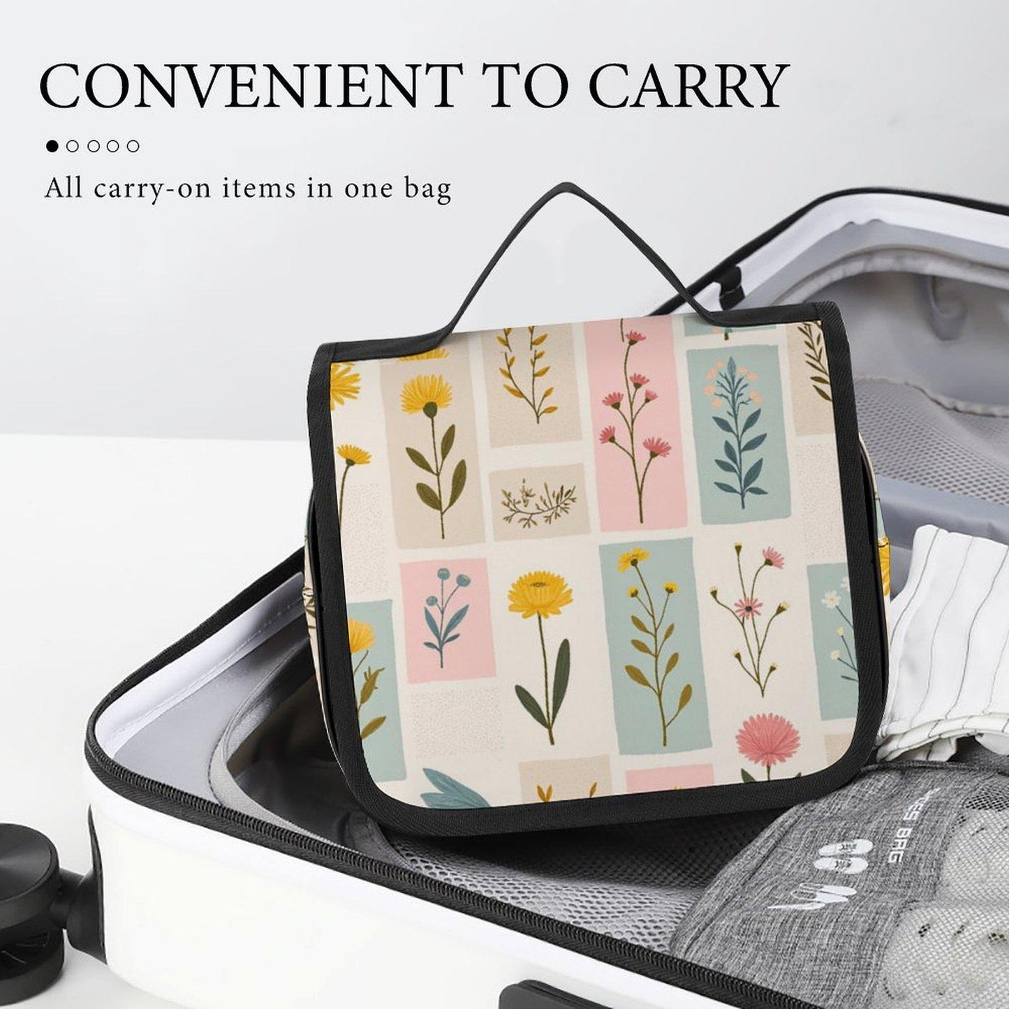 Floral Print Makeup Bag Full Coverage Design Toiletry Travel Organizer Cosmetic Pouch Storage