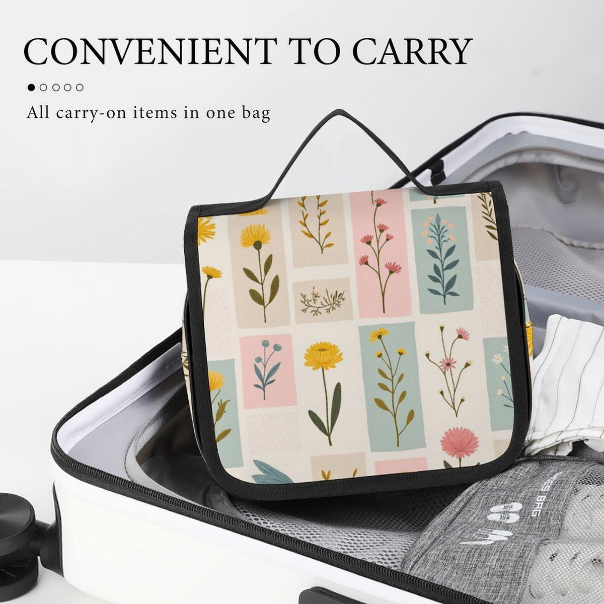 Floral Print Makeup Bag Full Coverage Design Toiletry Travel Organizer Cosmetic Pouch Storage