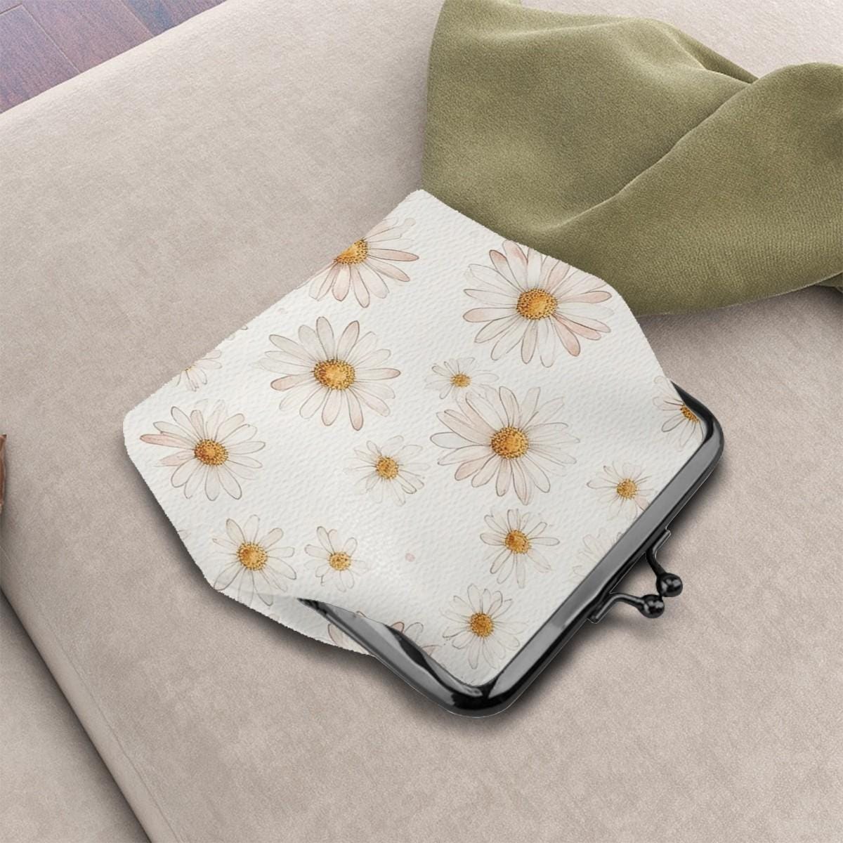 Daisy Women's Leather Kiss Lock Coin Purse Vintage Style Change Wallet Small Accessories