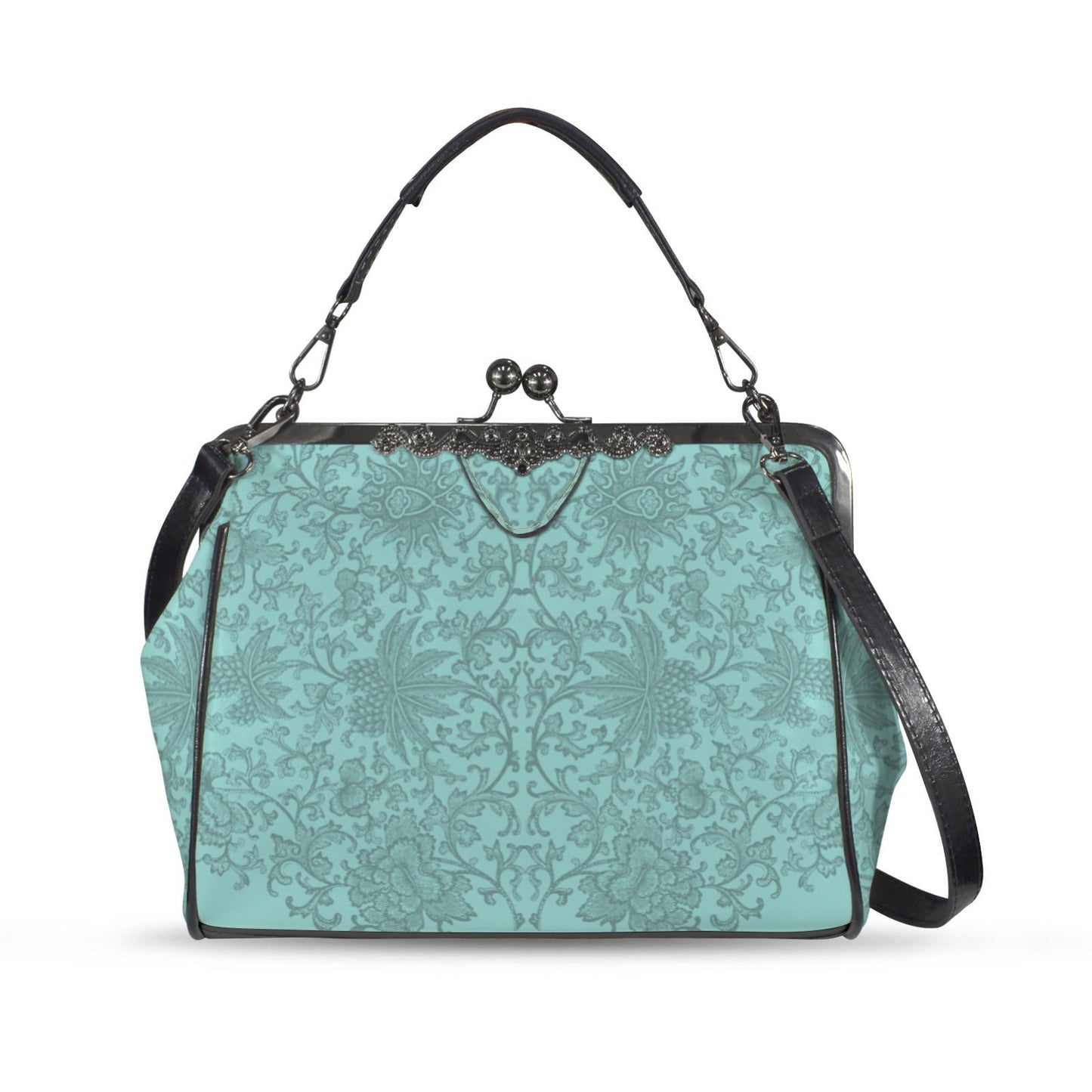 Vintage Blue Kisslock Purse Crossbody Shoulder Bag Retro Handbag
