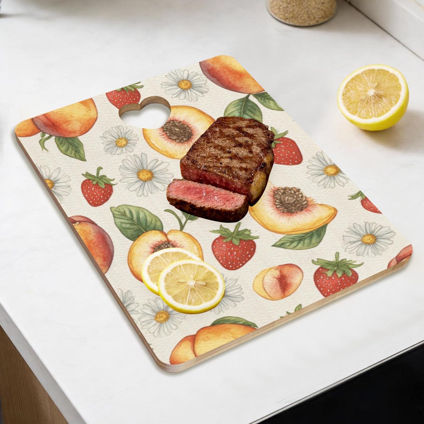 Bamboo Fruit Cutting Board Heart Cutout Summer Kitchen Decor Serving Tray Gift